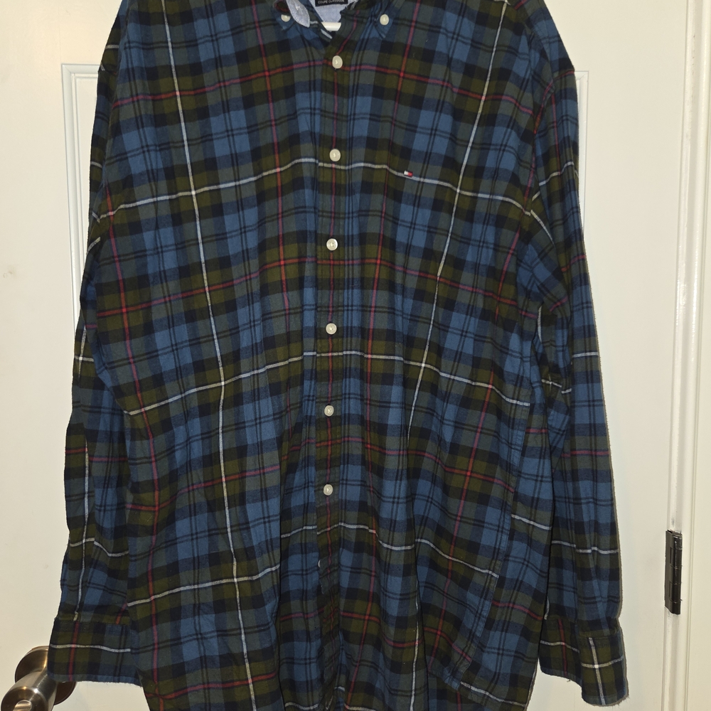 Tommy Hilfiger Blue and Green Plaid Button Down Shirt